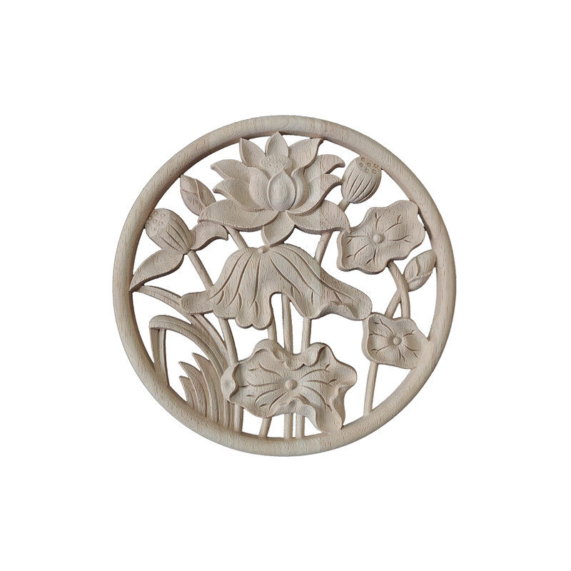 【实木雕花欧式木雕木质雕刻镂空圆花装饰浮雕圆形挂件东阳实木贴花】