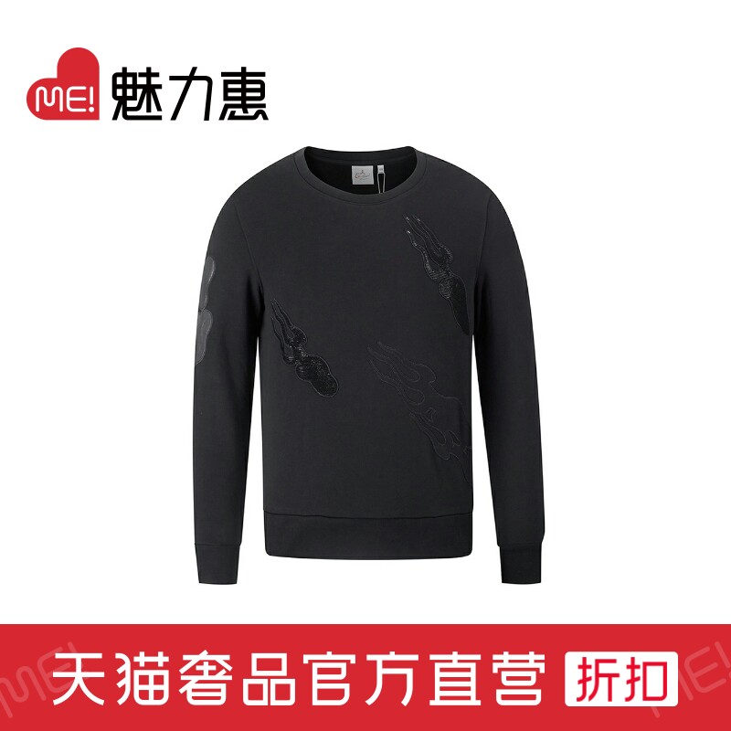 creazioni black cotton cloth embroidered autumn sweater top men's autumn and winter high-end fashion brand