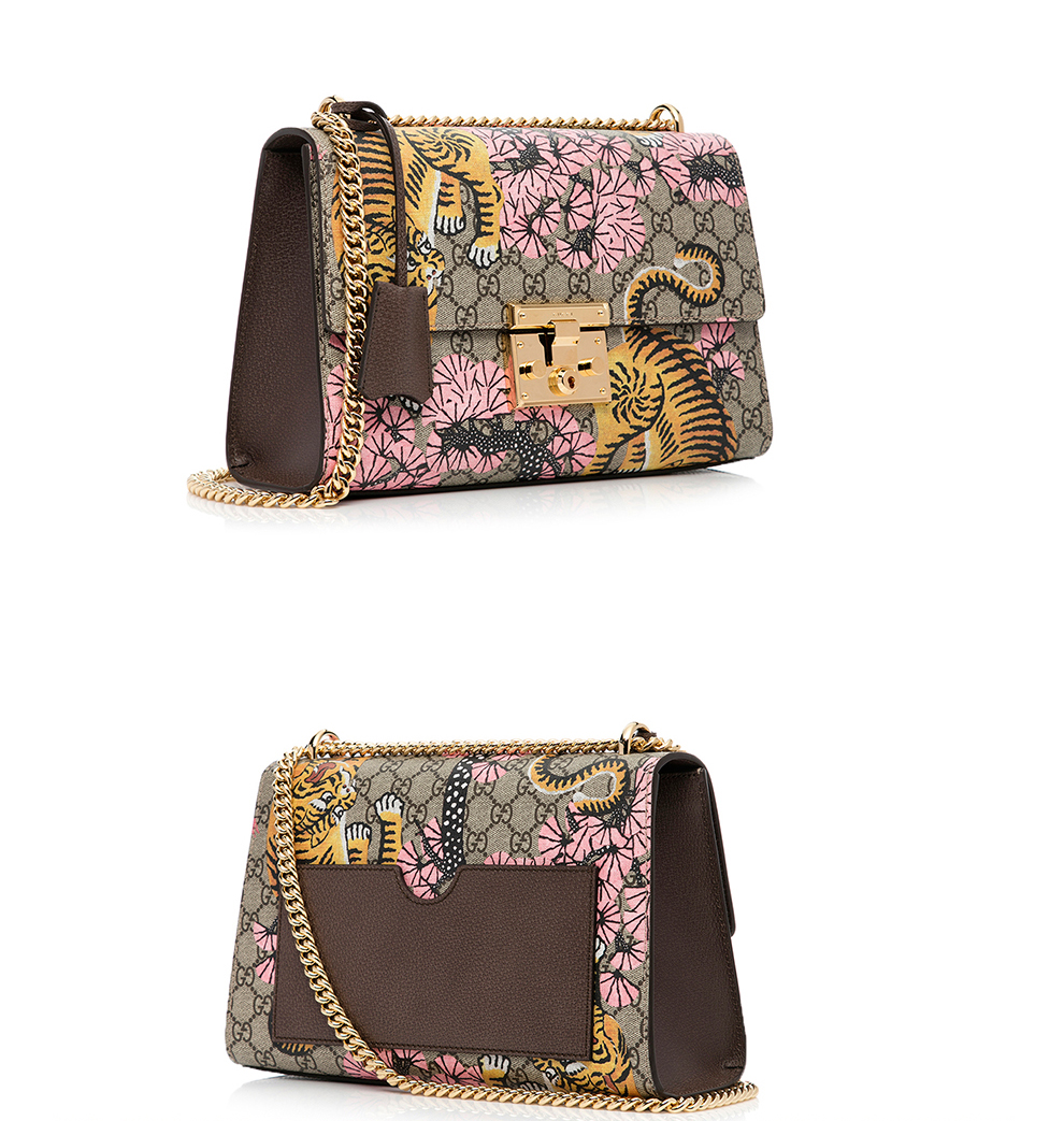 gucci/古奇夏天新款女士单肩老虎印花刺绣链条包