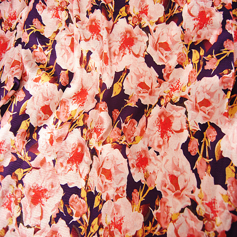 泡泡皱雪纺印花布料 粉色花卉 仿真丝 不透 夏季高档服装新颖面料_7折