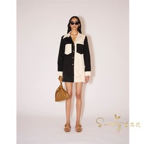 Small number of spot Nanushka 21 autumn winter new black and white splicing eco-friendly leather PU pocket denim shirt woman