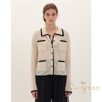 eenk 21 autumn winter new pint white deer the same collared pocket small fragrant wind knit cardiovert jacket shirt woman