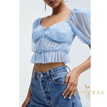 For Love Lemons21 summer new pure desire wind fairy baby blue reworked satin butterfly blouse