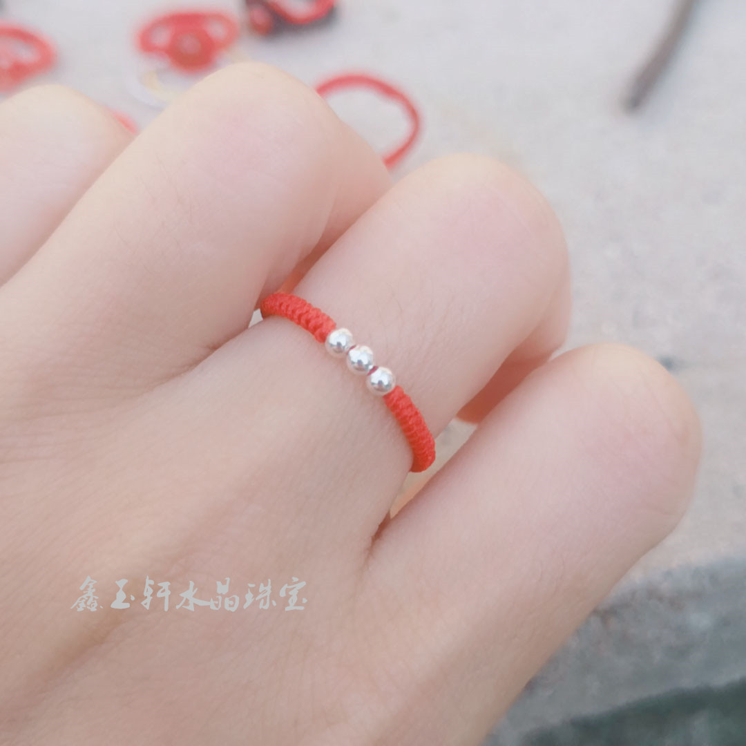 个性戒指女款时尚s925纯银小珠子手工编制红绳尾戒简约学生日礼