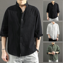 Summer thin ice silk free ironing solid color shirt mens short-sleeved slim-fit ruffian handsome business linen casual mens shirt