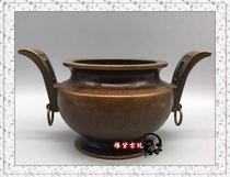 Old collection of old copper incense burner Xuanzi pure copper double ear incense burner antique bronze collection