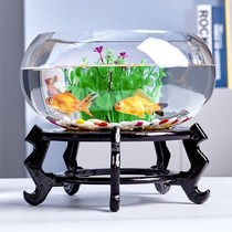Thickened transparent glass small fish tank Uturtle cylinder Living room Home Desktop Round office Mini small gold fish tank