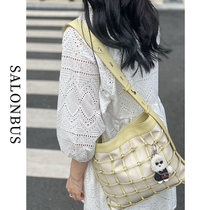 SALONBUS Grid Woven Advanced Leather Single Shoulder Large Capacity Shopper Handbag Mommy Bag Underarmpit Tot Pack