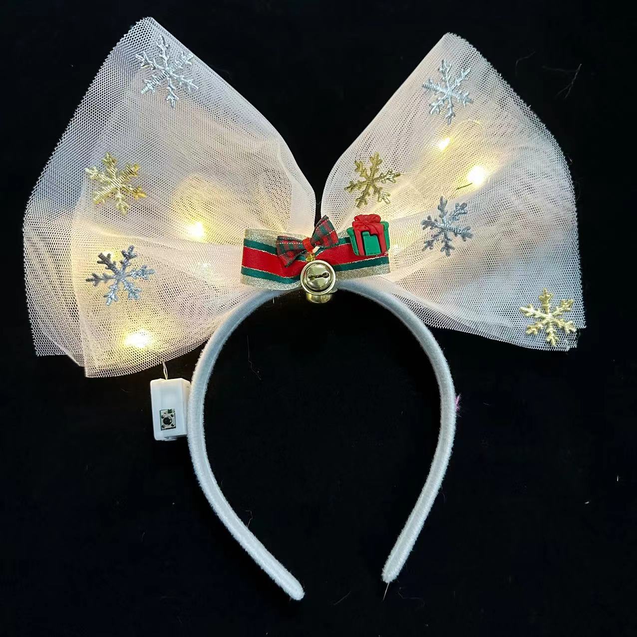 Christmas Butterfly Knot Bell Hair hoop Luminous Head Decoration Dress Performance Props Cute Girl Sparkling Hair Accessories Stall-Taobao