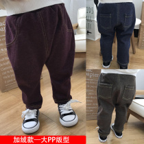 Baby pants Male Plus velvet da pp ku men one velvet children like jeans outer wear western style 1-year-old tide 3