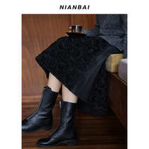 NIANBAI chant white 2021 disc with embroidered parquet black half body dress woman A character dress autumn and winter small crowdfunding NQ5480