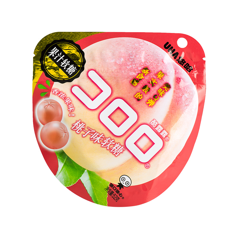 uha/悠哈桃子味果汁软糖52g/袋 网红糖果爆浆果汁软糖橡皮糖食品
