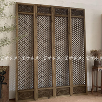 Dongyang wood carving old partition screen Antique new Chinese carved solid wood lattice doors and windows living room background wall customization