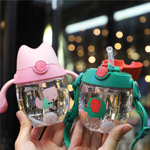 Baby drinking water cup with straw leak-proof and anti-choking plastic water Cup childrens suction tube Cup with scale dual-purpose kindergarten