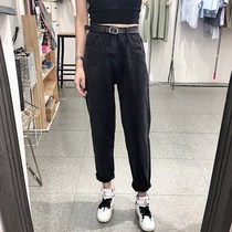 2018 winter new fat MM plus size high waist nine-point jeans female Korean loose thin wide-leg harem pants tide