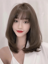 Wig Female medium long hair Clavicle hair Real hair round face short hair Full head cover natural girl full true and false hair set