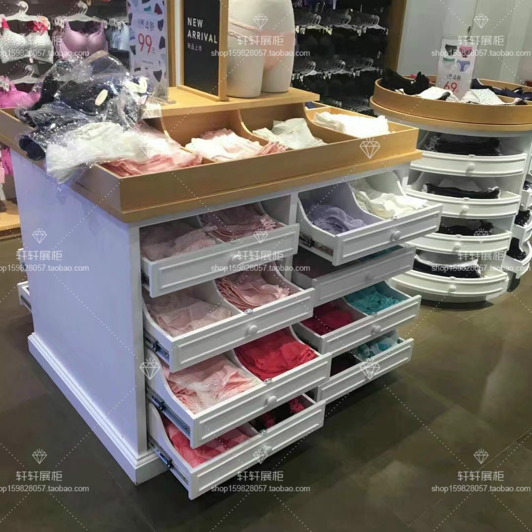 内裤展示中岛货架烤漆柜台展示柜双面陈列柜木制新款袜子弧形内衣