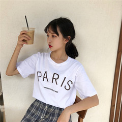 实拍实价夏季新款韩版宽松百搭字母印花短袖T恤已检测