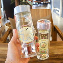 High borosilicate double-layer glass home female creative trend fresh tea cup heat insulation and anti-scalding portable student water Cup