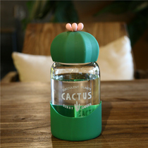Creative Cacti Glass Cups Men And Women Students Portable Mini Small Water Cup Outdoor Sport Brief about Little Qing New Korean version
