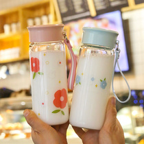 Glass glass Lady portable transparent high-value water Cup student creative Korean trend fresh ins casual Cup