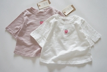 Hipster sweet girl Strawberry three-point sleeve round neck top Princess wind bamboo cotton can be equipped with parent-child model