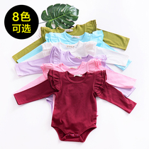 ins European and American baby jersey long sleeve pure cotton baby triangle climbing clothing Spring and Autumn new solid color Wild Clothing