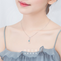 S925 Sterling Silver Small Clouds Blue Raindrop Necklace Female 2018 New Pendant Simple Temperament hipster choker