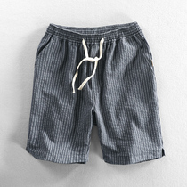 Mr Wu casual striped pants mens summer thin all-match 2021 new mid-waist loose five-point shorts tide