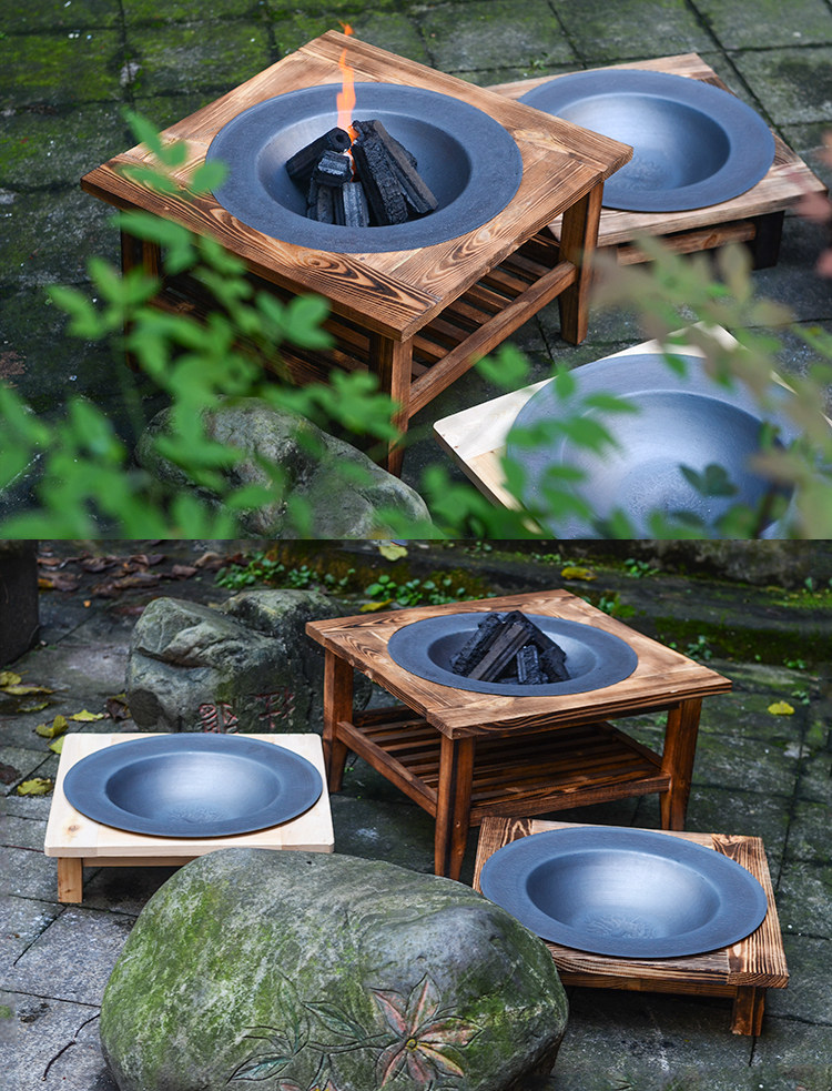 实木老式烤火盆铸铁炭火盆冬季取暖烤火炉室内家用炭盆烧烤架碳盆