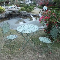 Garden Iron Art Table And Chairs Retro Green Balcony Fold three sets Leisure terrace patio Decorated as old color table and chairs