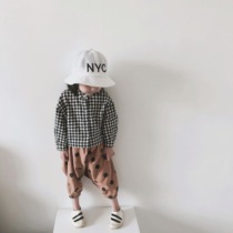 Spring and summer children fishermans hat letter embroidery sun hat cotton and linen breathable net hat baby sunscreen hat NYC basin hat 3 years old