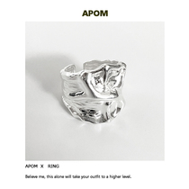 (APOM) lace news 925 sterling silver niche irregular shaped texture opening ring Dark Wind men and women