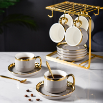 European small luxury coffee cup set Gold-edged cup and saucer Ceramic household afternoon tea set Coffee set with cup holder