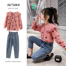 British next Kisss girl set 2020 Autumn new foreign style long sleeve denim Korean fashion two-piece set