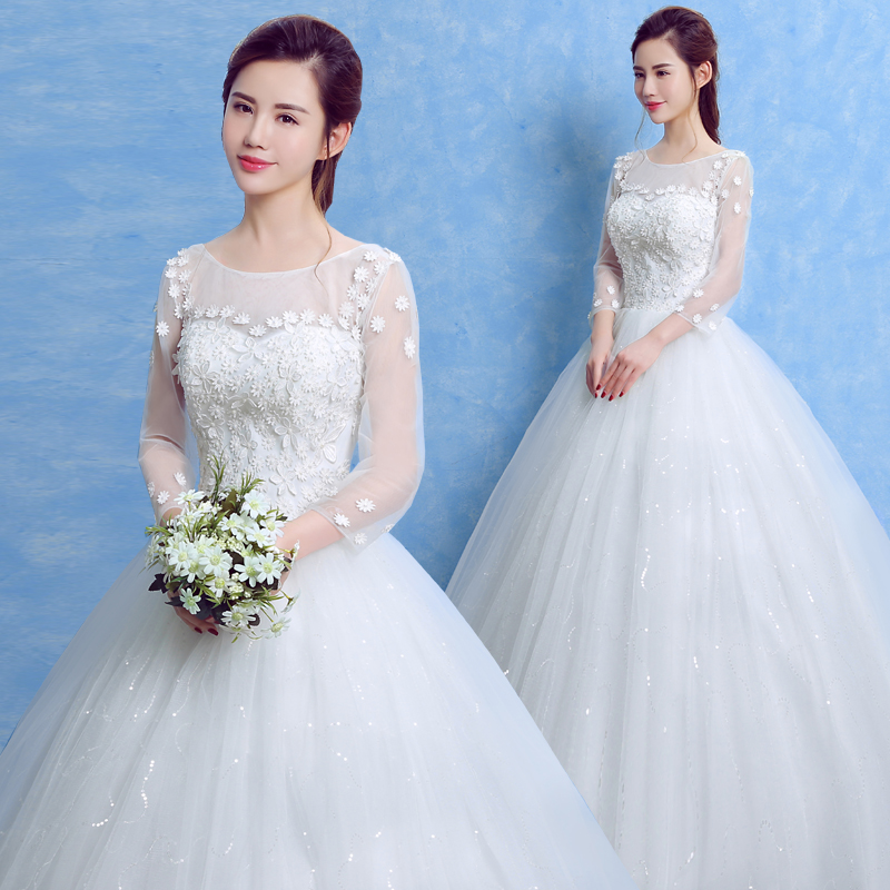 2023 new long-sleeved wedding dress French style shoulder-length bride high-end temperament simple large size thin woman