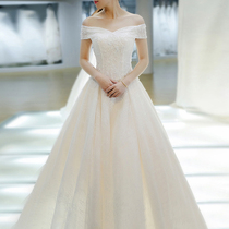 Fan-style light wedding dress 2022 new brides small subminimis for a straight shoulder summer large size staple yarn advanced texture