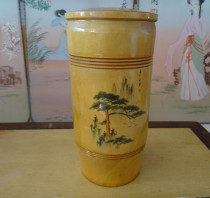 Old tea jar clove wood bamboo shape old tea box pine Cypress pattern old state-owned enterprise commemorative items nostalgic physical photo