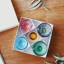 Spot Japan Import Tsu Light Colored Glass Cup Five Color Wine Glass Qigfu Tea Cup Tasting Cup Suit Gift Box