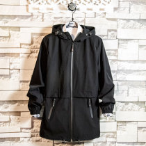 Spring and autumn jacket mens medium and long 2021 youth large size 6XL hooded zipper jacket Korean version student casual jacket
