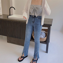 2021 New Fat Mm Open Pair Jeans Harbor Taste Chic Microhorn Elastic Broadlegged Pants Big Code Women Dress