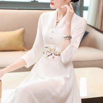 Improved Hanfu cheongsam dress literary retro Chinese style Zen womens Chinese tea dress female elegant fairy dress