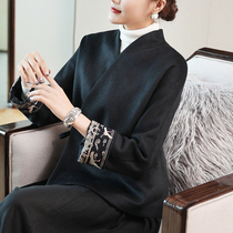 Improved Hanfu coat Republic of China buckled coat spring and autumn Chinese style Tang Zen women Chinese tea autumn and winter