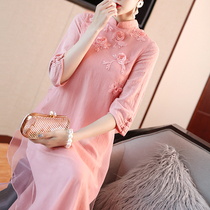 Retro literature and art Republic of China style cheongsam dress improved Chinese style womens Zen tea clothing womens autumn clothes