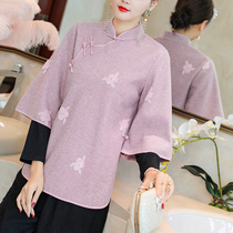 Republic of China style two-piece family clothes female Buddhist clothes daily improvement Hanfu buckle coat female Chinese style womens clothing