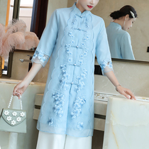 Improved Chinese style cheongsam style Tang suit jacket literary temperament National style womens Chinese Zen tea clothing female summer