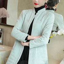 Retro Chinese style womens cotton clothes Zen tea clothes coat tea artist clothes Chinese Tang dress womens autumn and winter clothes