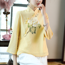 Republic of China literary retro improvement Hanfu jacket elegant Chinese style Zen womens hand-painted Chinese buckle tea clothing women