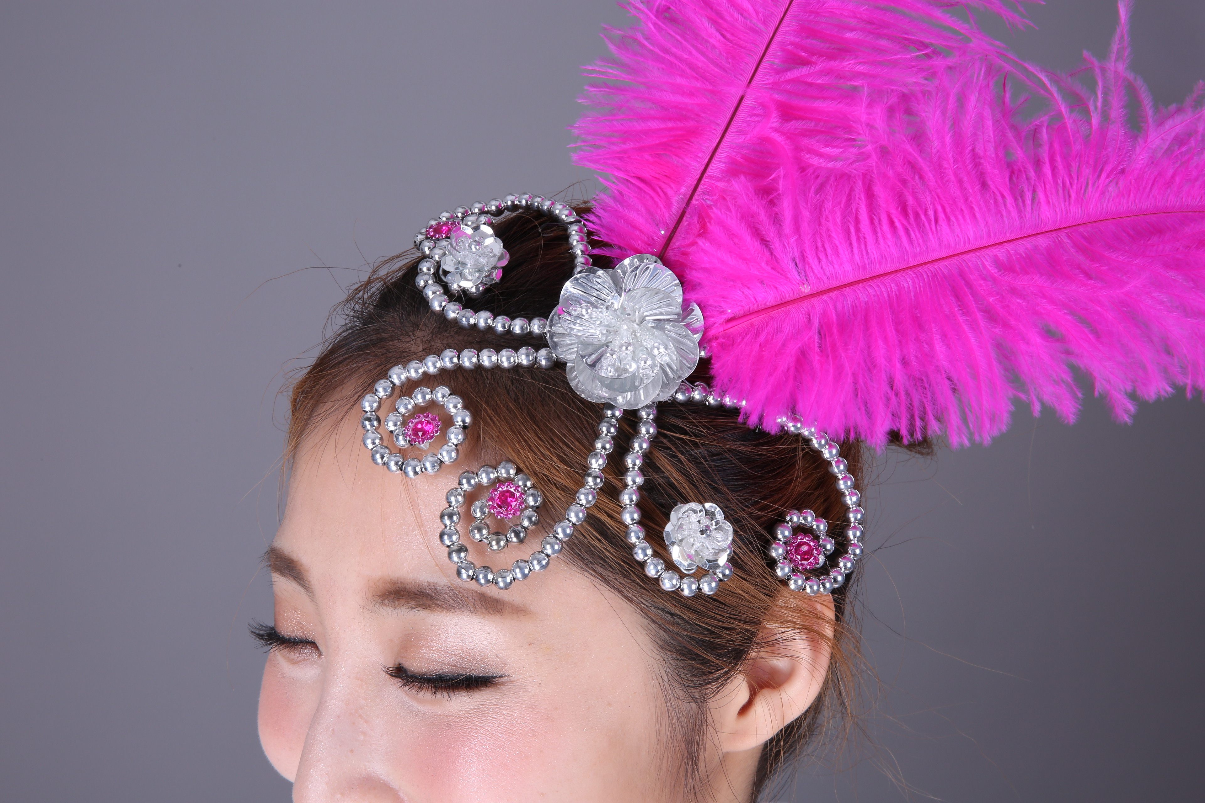 新款舞蹈头饰演出头饰 亮片羽毛舞台头饰古典舞现代舞广场舞头花