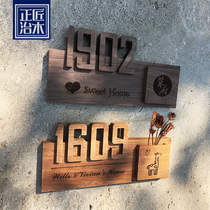 Vintage custom solid wood carving villa high-end Japanese house brand image signboard creative listing log design customization